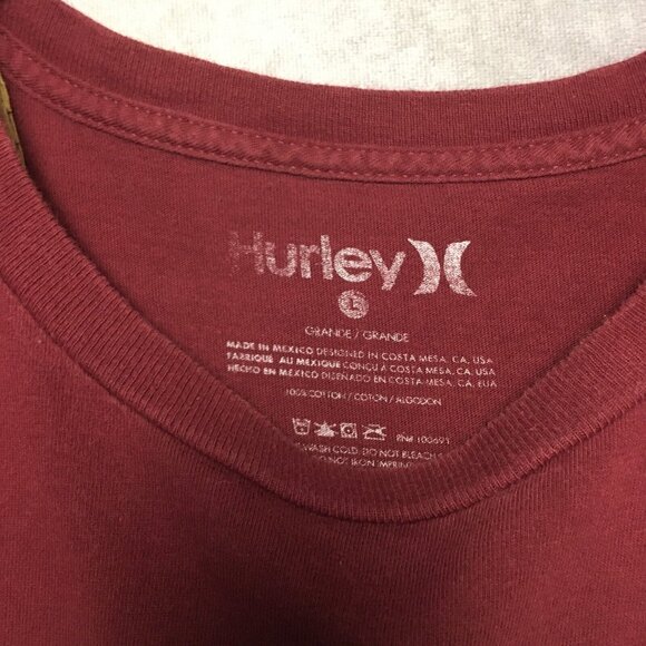 Hurley T Shirt Adult size Large Maroon Short Sleeve Mens Graphic Text Cotton Tee - Picture 3 of 13